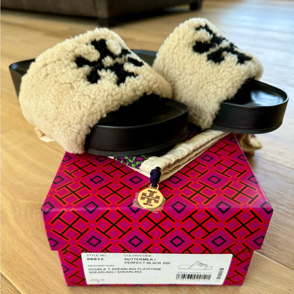 Tory Burch Double T shoes / shearling flatform slide